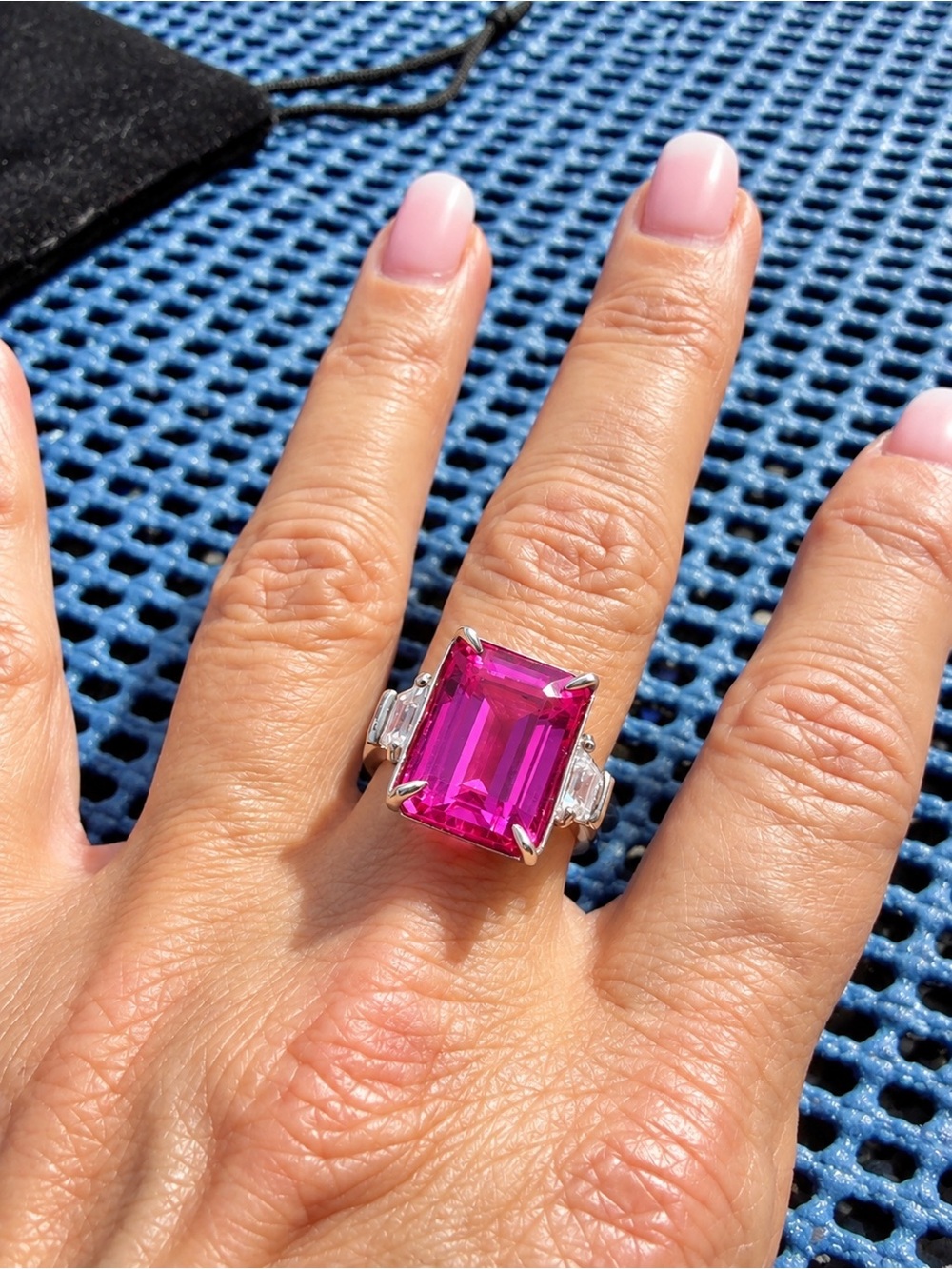 11.35 Ct Natural Pink Sapphire 925 Sterling Silver Ring Emerald Cut Certified